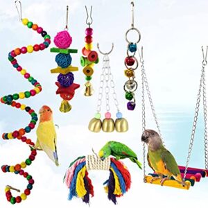 Mipcase Bird Cage Accessories Bird Parakeet Toys, 7pcs Budgie Toys Swing Hanging Parrot Chewing Toy Birds Cage Toy Budgie Accessories for Case Parakeets, Parrots, Budgie