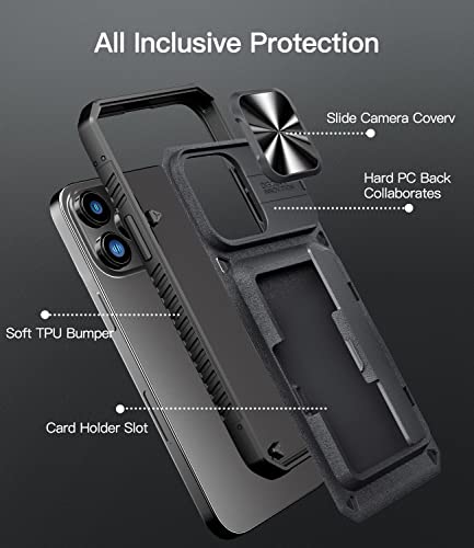 ATATOO Wallet Case for iPhone 14 Pro Max with Card Holder, Sliding Camera Cover, Military Grade Protective Case Compatible with iPhone 14 Pro Max 6.7 Inch 2022 - Black