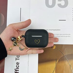 AIIEKZ Compatible with AirPods Pro 2 Case Cover 2022, Soft Silicone Case with Gold Heart Pattern for AirPods Pro 2nd Generation Case with Dream Diamond Planet Moon Keychain (Deep Black)