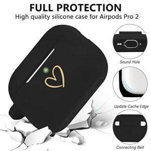 AIIEKZ Compatible with AirPods Pro 2 Case Cover 2022, Soft Silicone Case with Gold Heart Pattern for AirPods Pro 2nd Generation Case with Dream Diamond Planet Moon Keychain (Deep Black)