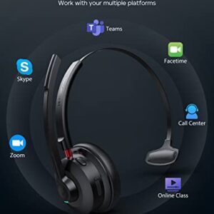 Tribit Bluetooth Headset, Wireless Headset with Microphone Qualcomm CVC 8.0 AI Noise Canceling for Trucker Office, 50H Talk Time Mute Button Headset with Adapter for Computer Cell Phones, CallElite81