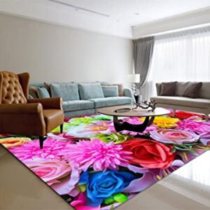 Lgglovelin Colorful Floral Area Rug, 5x6ft,Valentine's Day Logo, Romantic Floral Living Room Decorative Rug, Floral Abstract Art Non-Slip Machine Washable Rug for Living Room Bedroom