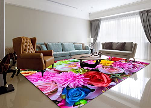 Lgglovelin Colorful Floral Area Rug, 5x6ft,Valentine's Day Logo, Romantic Floral Living Room Decorative Rug, Floral Abstract Art Non-Slip Machine Washable Rug for Living Room Bedroom