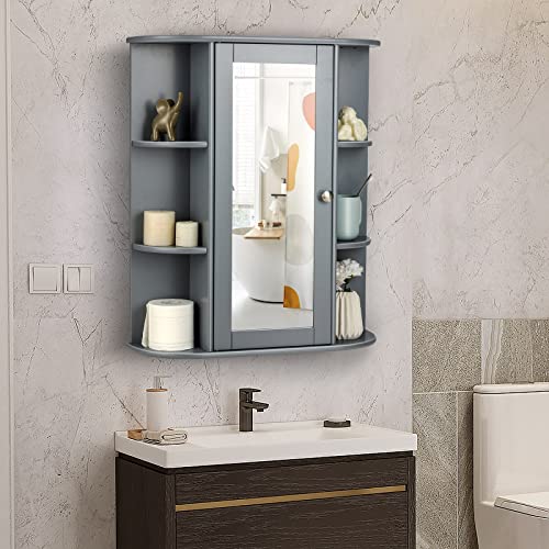 LOKO Bathroom Medicine Cabinet with Mirror, Bathroom Mirror Cabinet with 6-Position Adjustable Shelf, Bathroom Wall Cabinet with Single Mirror Door, 23.5 x 6.5 x 28 inches (Grey)