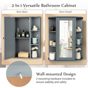 LOKO Bathroom Medicine Cabinet with Mirror, Bathroom Mirror Cabinet with 6-Position Adjustable Shelf, Bathroom Wall Cabinet with Single Mirror Door, 23.5 x 6.5 x 28 inches (Grey)