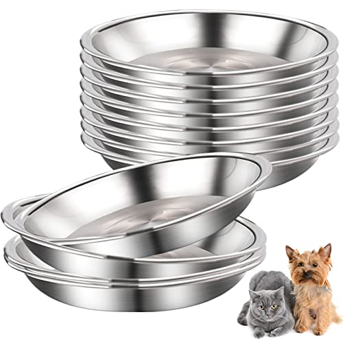 12 Pcs Stainless Steel Cat Bowls Shallow Cat Food Bowls Metal Food and Water Dish for Small Dogs and Cats