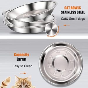 12 Pcs Stainless Steel Cat Bowls Shallow Cat Food Bowls Metal Food and Water Dish for Small Dogs and Cats