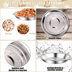 12 Pcs Stainless Steel Cat Bowls Shallow Cat Food Bowls Metal Food and Water Dish for Small Dogs and Cats