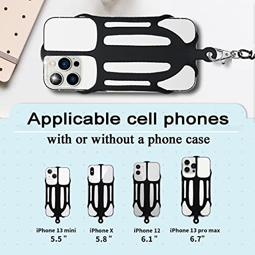 Phone Tether with 2 Patch and Silicone Phone Holder,2 in 1 iPhone Lanyard Tether with Carabiner Clip for Anti-Drop,Fits Most Cell Phones (Black)