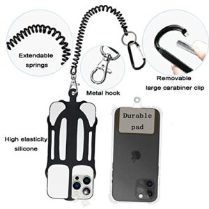 Phone Tether with 2 Patch and Silicone Phone Holder,2 in 1 iPhone Lanyard Tether with Carabiner Clip for Anti-Drop,Fits Most Cell Phones (Black)
