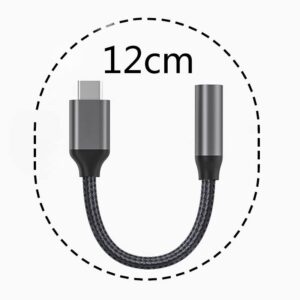 Short USB C to 3.5mm Headphone Jack Adapter,12cm/4.7in Type C Digital Audio Jack Converter DAC Chip Braided Cable Aux Earbuds Adapter,for Smart Phone and Tablets etc no 3.5mm Audio Jack output(2Pcs)