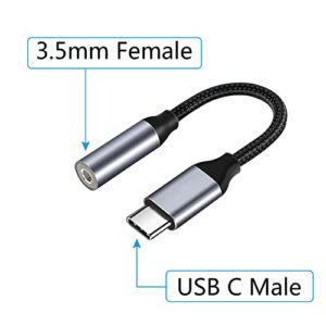 Short USB C to 3.5mm Headphone Jack Adapter,12cm/4.7in Type C Digital Audio Jack Converter DAC Chip Braided Cable Aux Earbuds Adapter,for Smart Phone and Tablets etc no 3.5mm Audio Jack output(2Pcs)