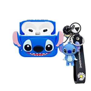 cute stitch backpack case for airpod 3rd generation, soft silicone airpod 3 charging case with lanyard keychain fashion funny cartoon shoulder bag protective design skin for girls women airpod 3 case