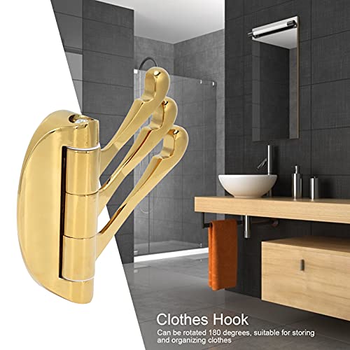 AXNOGAVH Swivel Towel Hook, Zinc Alloy Clothes Hanger with Triple Hooks for Office Bathroom Bedroom Kitchen (Gold)