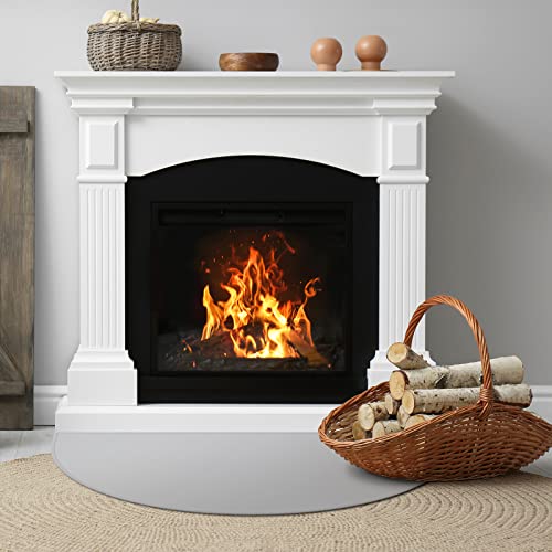 FLASLD Fireproof Fireplace Mat 24×42Inch Half Round Hearth Rug Protects Floors from Sparks Embers, Gray