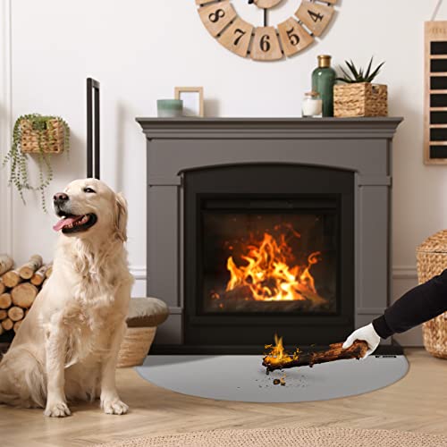FLASLD Fireproof Fireplace Mat 24×42Inch Half Round Hearth Rug Protects Floors from Sparks Embers, Gray