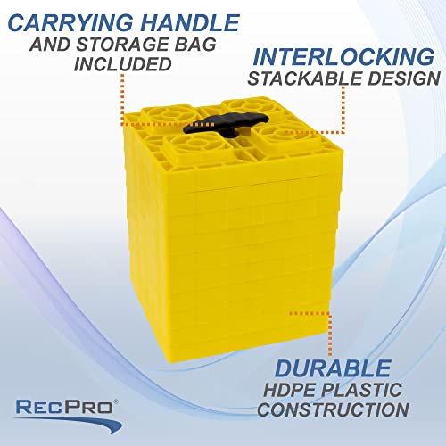 RecPro RV Leveling Blocks Stackable 10 Piece | Compatible with Single Wheels, Double Wheels, Hydraulic Jacks, Tongue Jacks and More