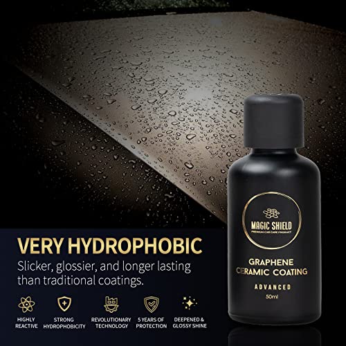 Magic Shield Graphene Ceramic Coating Advance- Advanced Nano-Technology | 5+ Year Guarantee | Anti-Scratch | High Gloss | Superior Hydrophobicity | Ideal for Motorcycle, Marine, and RV | (50ML)