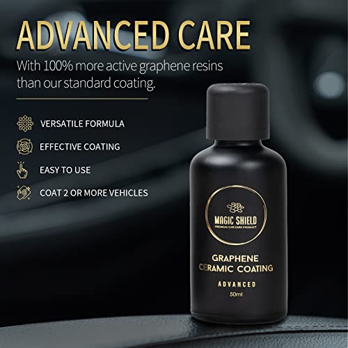 Magic Shield Graphene Ceramic Coating Advance- Advanced Nano-Technology | 5+ Year Guarantee | Anti-Scratch | High Gloss | Superior Hydrophobicity | Ideal for Motorcycle, Marine, and RV | (50ML)