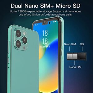 ciciglow 6.1in 3G Mobile Phone, i14 Pro Max Cheap Smartphone, 4GB RAM 32GB ROM, 8MP 16MP Camera, Face ID, for Android 11, 6800mAh, Bluetooth WiFi FM, Dual SIM (Green)(US)
