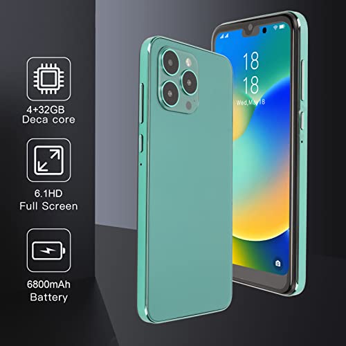 ciciglow 6.1in 3G Mobile Phone, i14 Pro Max Cheap Smartphone, 4GB RAM 32GB ROM, 8MP 16MP Camera, Face ID, for Android 11, 6800mAh, Bluetooth WiFi FM, Dual SIM (Green)(US)