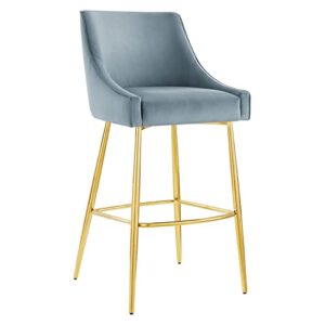 modway discern performance velvet bar stool with light blue finish eei-5473-lbu