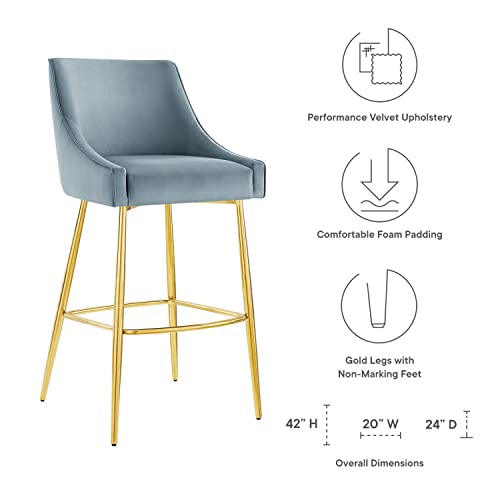 Modway Discern Performance Velvet Bar Stool with Light Blue Finish EEI-5473-LBU