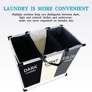 Laundry Hamper 3 Sections Laundry Basket Cloth Hamper Sorter storage Bin, Foldable Portable Waterproof Divided Large Dirty Clothes Basket for Bathroom Bedroom Home (Gray+Black+White)