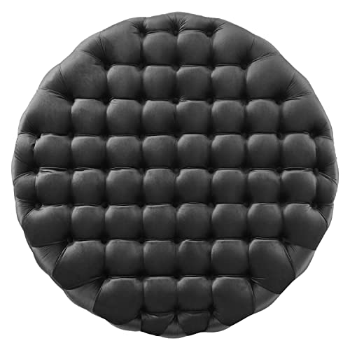 Modway Amour Modern Button Tufted Round Velvet Ottoman in Black