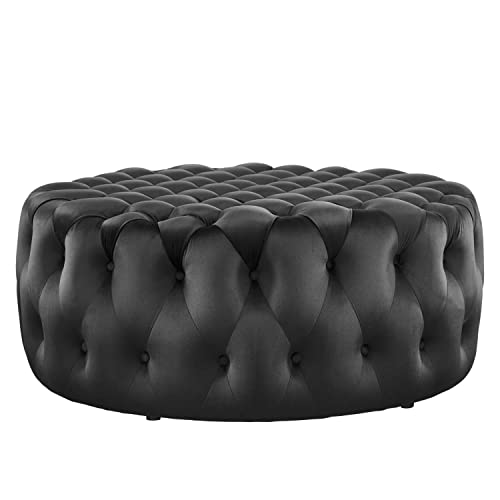 Modway Amour Modern Button Tufted Round Velvet Ottoman in Black