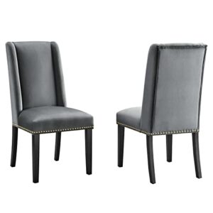 modway baron performance velvet set of 2 dining chairs with gray eei-5012-gry