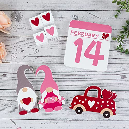 Valentines Day Decor-8PCS Valentines Day Decorations for The Home-Wooden Sign,Cute Gnome,Love Heart Blocks for Farmhouse Tiered Tray Decor and Table Decor