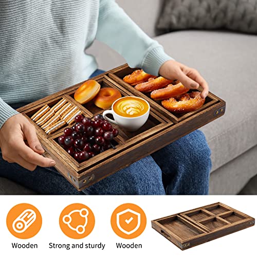 2 Set of 14 Pcs Wooden Serving Trays with Handle Rectangular Nesting Multipurpose Trays Decorative Rustic Ottoman Tray Coffee Table Tray Sofa Couch Tray Wood Serving Platters for Breakfast in Bed