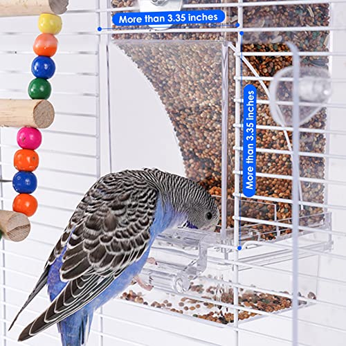 2PCS Bird Feeder for Cage with 3 Bird Toys, Automatic Bird Feeder, Transparent Parakeet Food Seed Reducing-Waste Container Parrot Foraging Feeder for Small Birds(4Inch x 7.5Inch x 3.5Inch)