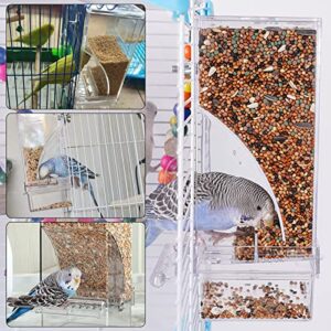 2PCS Bird Feeder for Cage with 3 Bird Toys, Automatic Bird Feeder, Transparent Parakeet Food Seed Reducing-Waste Container Parrot Foraging Feeder for Small Birds(4Inch x 7.5Inch x 3.5Inch)