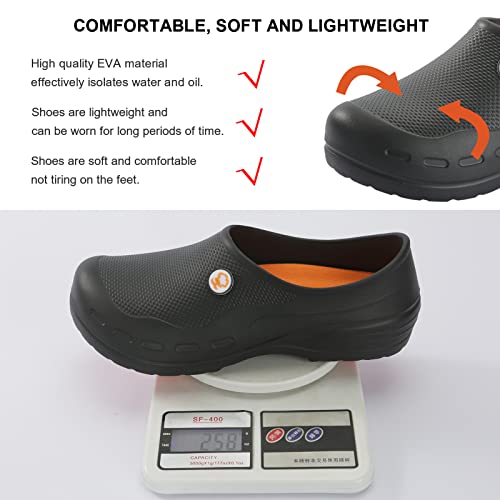 Non Slip Waterproof Clogs Shoes for Men, Zapatos para trabajar en Restaurante de Hombre Standing All Day Comfortable Nurse and Chef Shoes for Men, Men's Oil-Proof Work Shoes for Food Service Black