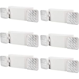 pendtlit commercial emergency light, ul certified, white emergency light fixture with 2 led square heads adjustable & backup batteries exit lighting（6pack）