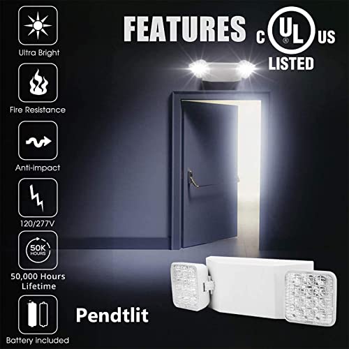 Pendtlit Commercial Emergency Light, UL Certified, White Emergency Light Fixture with 2 LED Square Heads Adjustable & Backup Batteries Exit Lighting（6Pack）