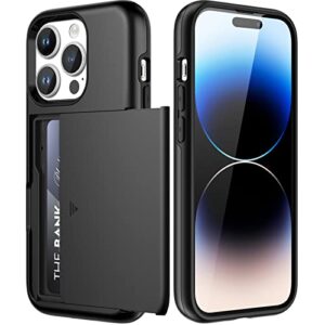 jetech wallet case for iphone 14 pro 6.1-inch (not for iphone 14 pro max 6.7-inch) with card holder, dual layer shockproof protective phone cover, sliding hidden slot (black)