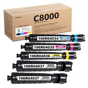 versalink c8000 toner cartridge set - drawn 5 pack 106r04037 106r04034 106r04035 106r04036 toner replacement for xerox versalink c8000 printer (2bk/1c/1m/1y)