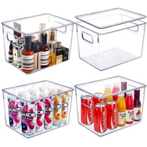 kokitea clear storage bins with lids, 4 pack plastic, stackable food storage organizer bins for kitchen organization, pantry and fridge