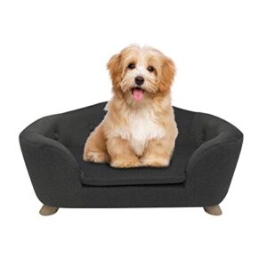shavi pet sofa dog couch for small pet dog and cats, low back lounging bed with velvet modern cat couch easy-to-clean(deep grey)