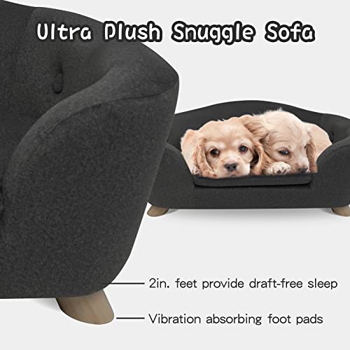 SHAVI Pet Sofa Dog Couch for Small Pet Dog and Cats, Low Back Lounging Bed with Velvet Modern Cat Couch Easy-to-Clean(Deep Grey)