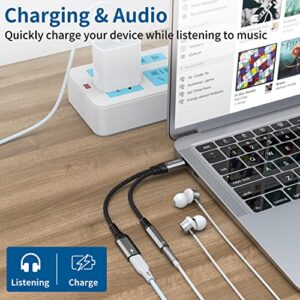 USB C to 3.5mm Headphone and Charger Adapter, 2-in-1 Type C to Aux Jack Cable with PD 60W Fast Charging for iPhone 15 Plus 15 Pro Max, Samsung Galaxy S20 S21 S22 S23, Note 20 10, iPad Pro Air4, Pixel