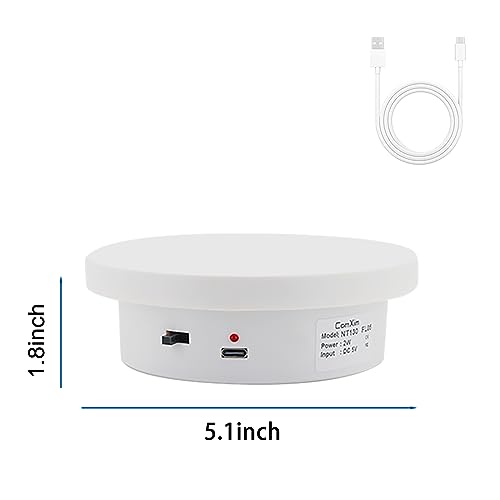 ComXim Rotating Display Stand Turntable 5.1in Diameter Load-bearing 11.02lb Type-C Power Supply for Photography Product, 3D Scanning, Display Shoes (13cm White)