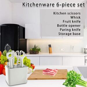 COMUSTER Kitchen Gadgets Set,Kitchen Scissors, Kitchen Utensils Set with Holder, Paring Knife,Whisk,Bottle Opener,Peeler- Home Kitchen Gadgets(White 6 Pieces set)