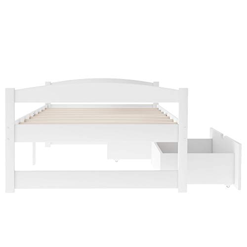 Merax Multifunctional Wood Daybed with Drawers Sofa Storage Bed with Headboard/Space Saving/No Box Spring Needed White