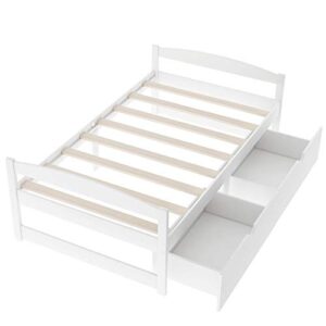 Merax Multifunctional Wood Daybed with Drawers Sofa Storage Bed with Headboard/Space Saving/No Box Spring Needed White