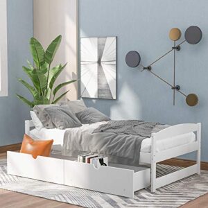 Merax Multifunctional Wood Daybed with Drawers Sofa Storage Bed with Headboard/Space Saving/No Box Spring Needed White