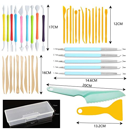 Langqun 41pcs Plastic Polymer Clay Art Tools Set for Kids Adults,Knives Pottery Tools,Ceramic Supplies for Engraving, Embossing, Shaping,Sculpting,Modeling